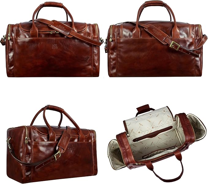 Leather Duffel Bag Weekend Bag Gym Large Travel Bag - Time Resistance