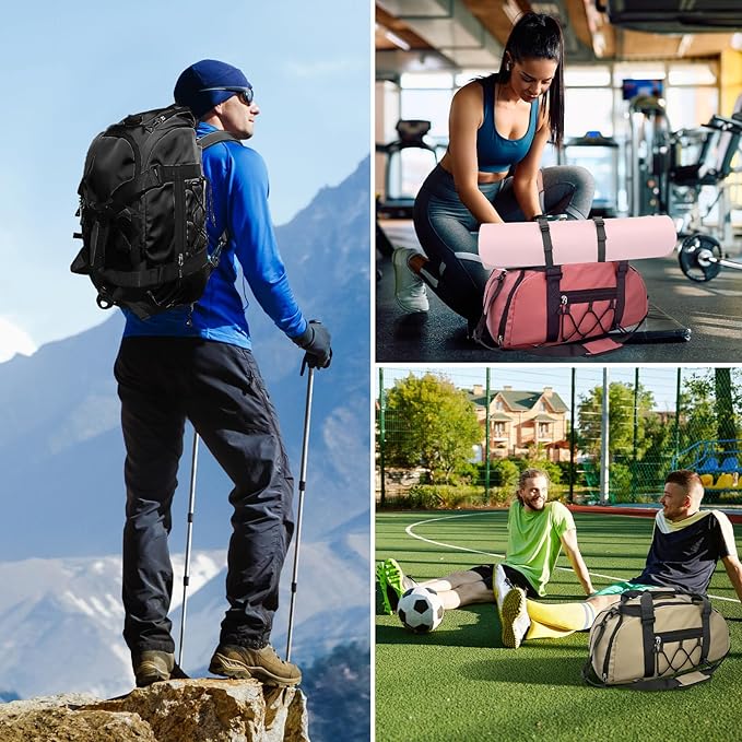 30L Gym Duffel Bag Backpack with Shoe Compartment for Men, Overnight Bag with Wet Pocket for Adults, Black