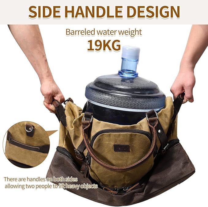 Nerlion Weekender Bag with Shoe Compartment Large Overnight Bag for Men Canvas Genuine Leather Carry on Luggage Bag Travel Duffel Bag(Brown)