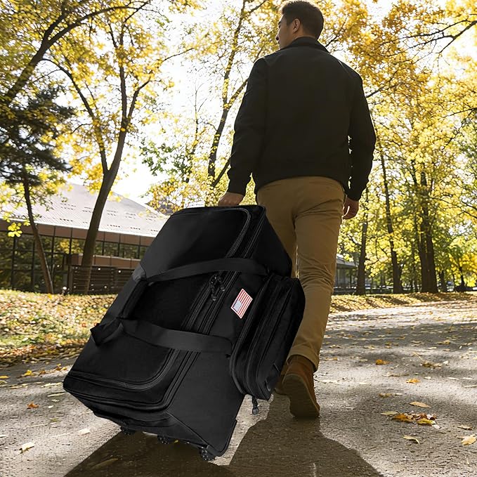 150L Large Rolling Duffle Bag with Wheels, Heavy Duty 32'' Tri-Wheel Gear Hauler for Camping,Moving Sports Equipment, Military & Airline Checked Bag Approved,Black