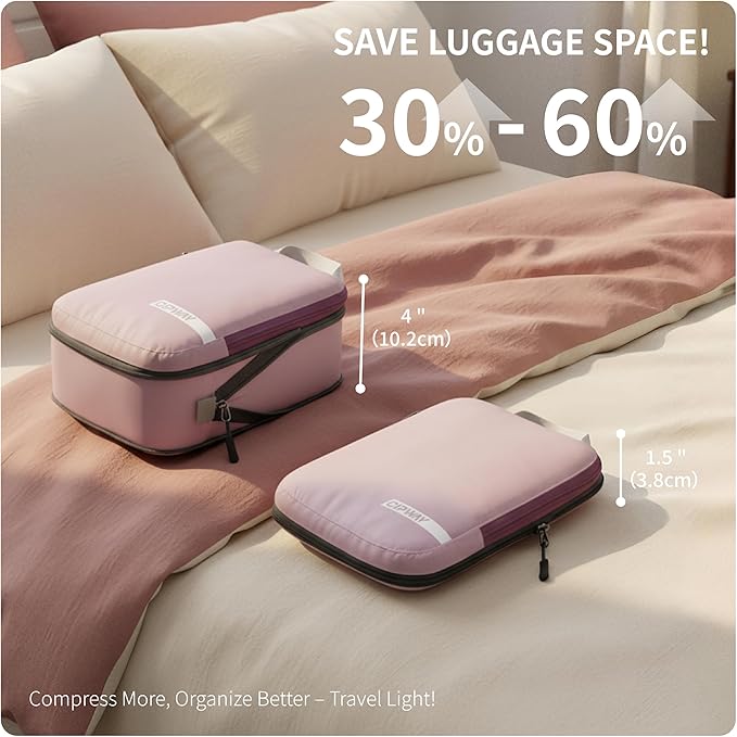 Cipway Compression Packing Cubes for Travel Ultralight Expandable Packing Organizers for Carry on Luggage (Mauve Pink 3 Set)