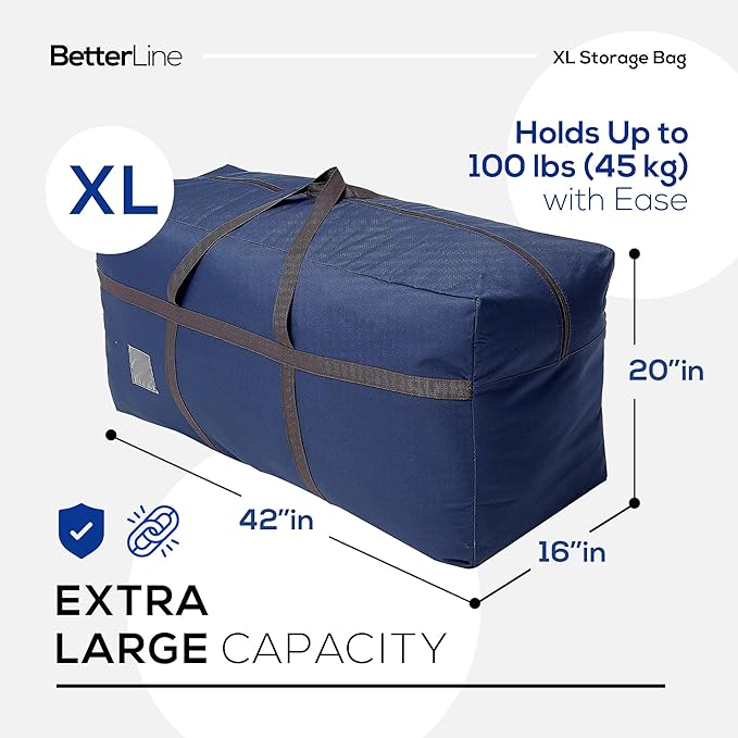 Blue Extra Large Duffel Bag for Traveling - Heavy-Duty 600D Polyester, Waterproof with Reinforced Handles, Holds 100 lbs-Premium Quality Duffle Bag Perfect for Travel & Storage-42" x 16" x 20" Inches