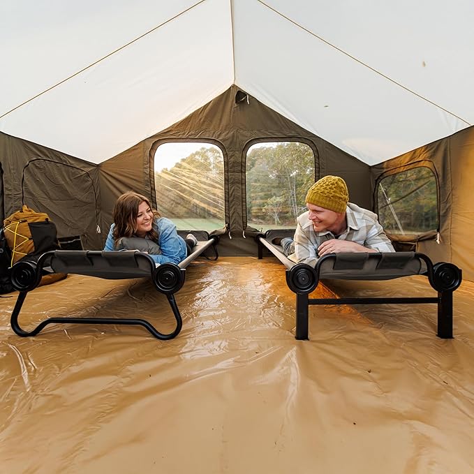 Disc-O-Bed Large Portable Bunk Camping Cots with Carry Bags - Heavy-Duty Indoor or Outdoor Sleeping System, Converts to Bench or Separate Beds, 500 lb Weight Capacity Per Cot