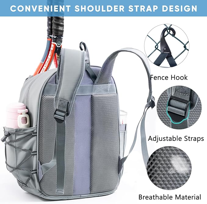 Tennis Backpack with 2 Rackets Holder, Water-Resistant PU Leather Tennis Racket Bag for Women & Men, Sling Crossbody Sports Backpack for Tennis, Pickleball & Badminton, Tennis Gifts