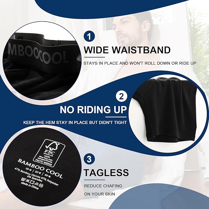 BAMBOO COOL Men's Underwear Breathable Boxer Briefs with Fly Moisture-Wicking Lightweight Underwear 7-Pack