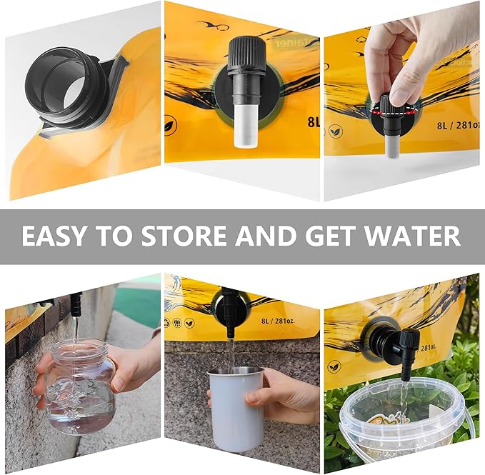 Collapsible 8L Water Storage Bag, BPA-Free Portable Folding Water Jug with Adjustable Faucet, Leakproof Emergency Water Bag for Camping, Hiking, Riding, Outdoor Sport (4, Blue & Orange)