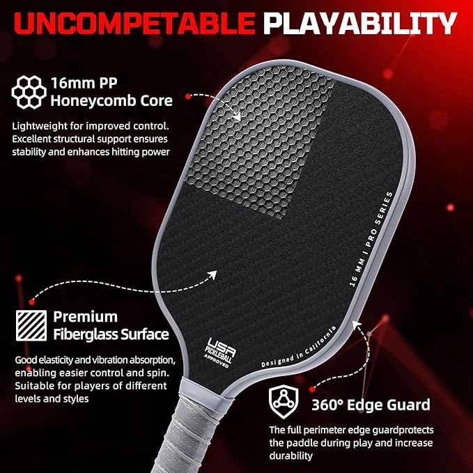 BAGAIL Pickleball Paddles, USAPA Approved Fiberglass Surface Pickleball Set, Lightweight Pickle Ball Rackets with 4 Balls, 1 Bag, Designed in California for Traction and Stability