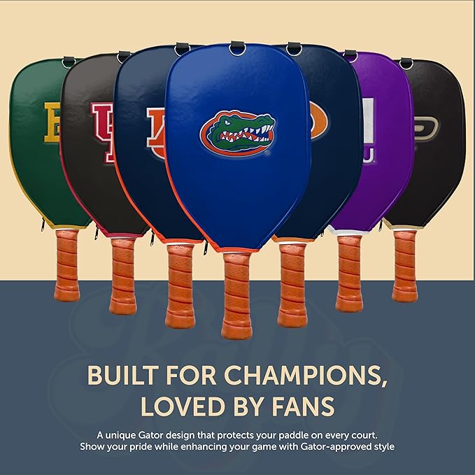 Officially Licensed Collegiate Pickleball Paddle Cover - Lightweight PU Leather Material - Durable Foam Interior Protection with Zippered Closure - Fits Most Paddles on the Market
