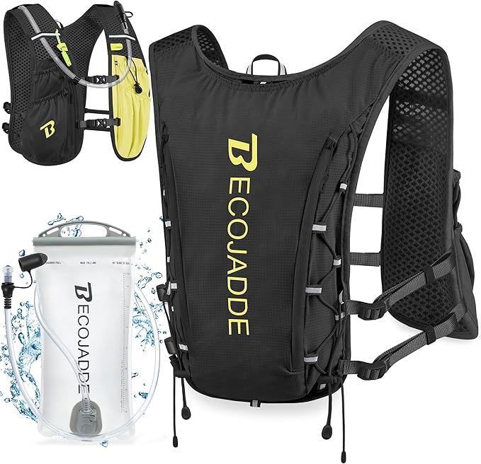 BECOJADDE Running Vest Hydration Backpack for Men Women, 5L Lightweight Running Backpack Hydration Pack for Marathon, Trail, Cycling, Hiking, Jogging