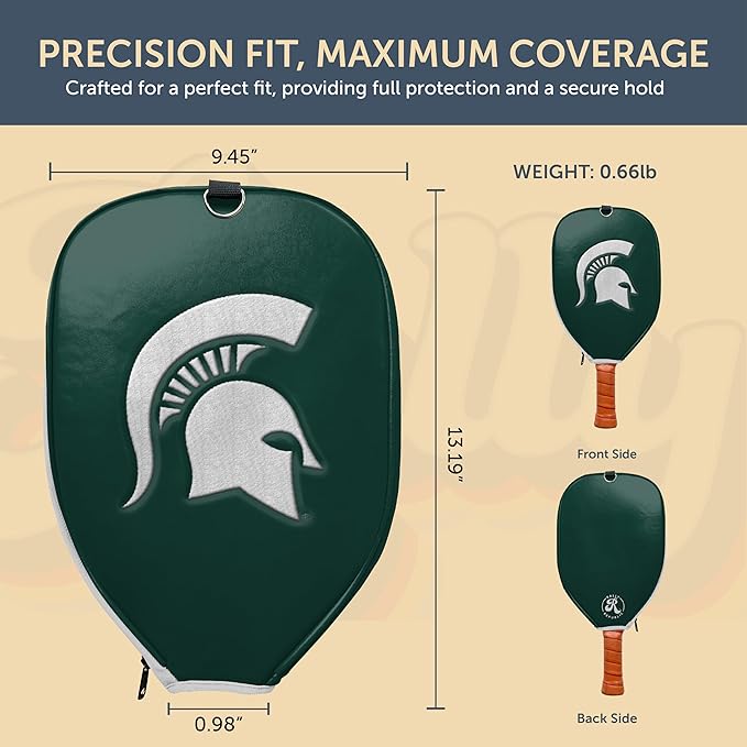 Officially Licensed Collegiate Pickleball Paddle Cover - Lightweight PU Leather Material - Durable Foam Interior Protection with Zippered Closure - Fits Most Paddles on the Market