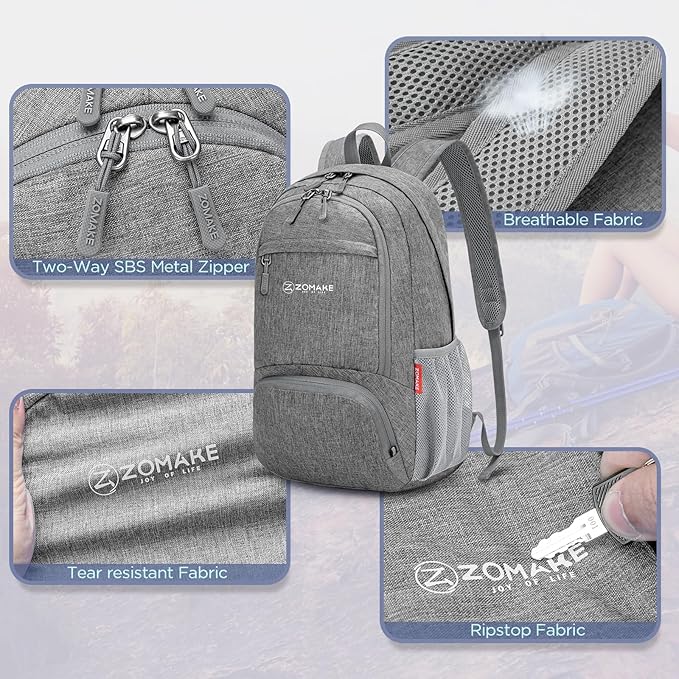 ZOMAKE Ultra Lightweight Packable Backpack 20L,Small Foldable Backpacks Hiking Water Resistant Collapsible Daypack for Women Men(Grey-B2)