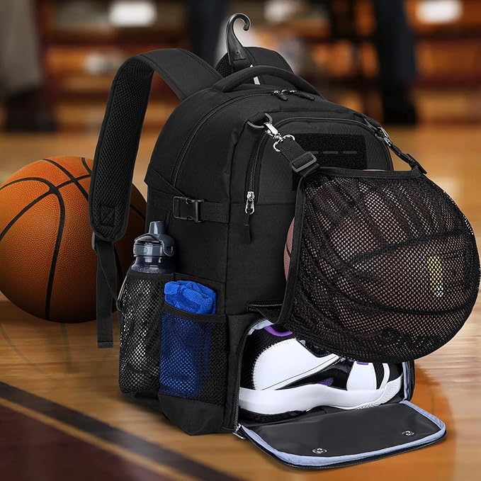 DSLEAF Basketball Bag Backpack, Soccer Bag Backpack with External Ball Net, Basketball Equipment Bag with Separate Shoe Space for Basketball, Soccer, Volleyball, Sport Training
