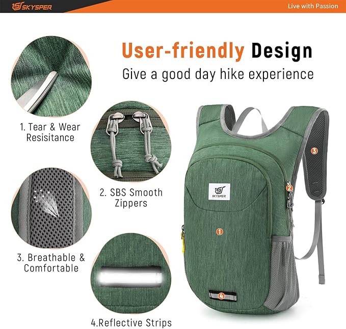 SKYSPER Small Hiking Backpack 10L Packable Lightweight Back Pack Foldable Travel Daypack for Women Men | Packable, Lightweight, Back Pack, Foldable, Travel Daypack
