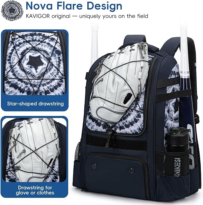 Baseball Bag for Youth | Softball Backpack 50L Large Capacity with Shoe Compartment and 4 Bat Holders | Nova Flare Series
