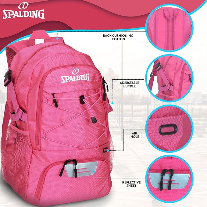 Spalding Basketball Backpack Sports Bag | Large Black Backpack with Shoe and Ball Compartment | Gifts for Basketball Players