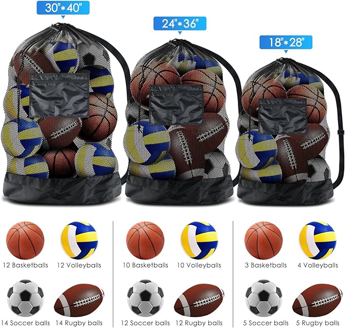 BROTOU Extra Large Mesh Ball Bag, Drawstring Socce Bag for Coach, Use for Basketball, Volleyball, Baseball, Mesh Equipmenbag with Adjustable and Portable Strap