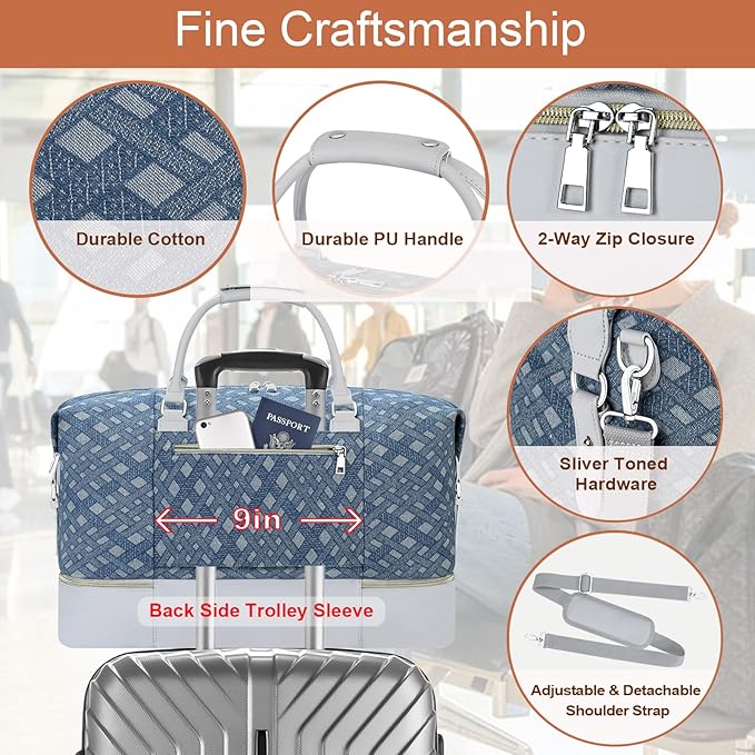 Weekender Bag for Women, Travel Duffel Bag Carry On Overnight Bag with Shoe Compartment Large Nylon Travel Weekend Tote Bag