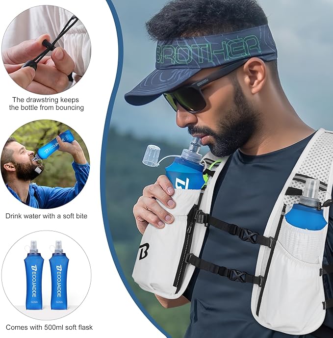 BECOJADDE Running Vest Hydration Backpack for Men Women, 5L Lightweight Running Backpack Hydration Pack for Marathon, Trail, Cycling, Hiking, Jogging