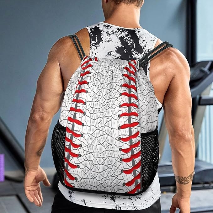 Baseball Drawstring Backpack Gym Bag With Shoe Compartment String Bag Sport Beach Swimming Sackpack For Women Men