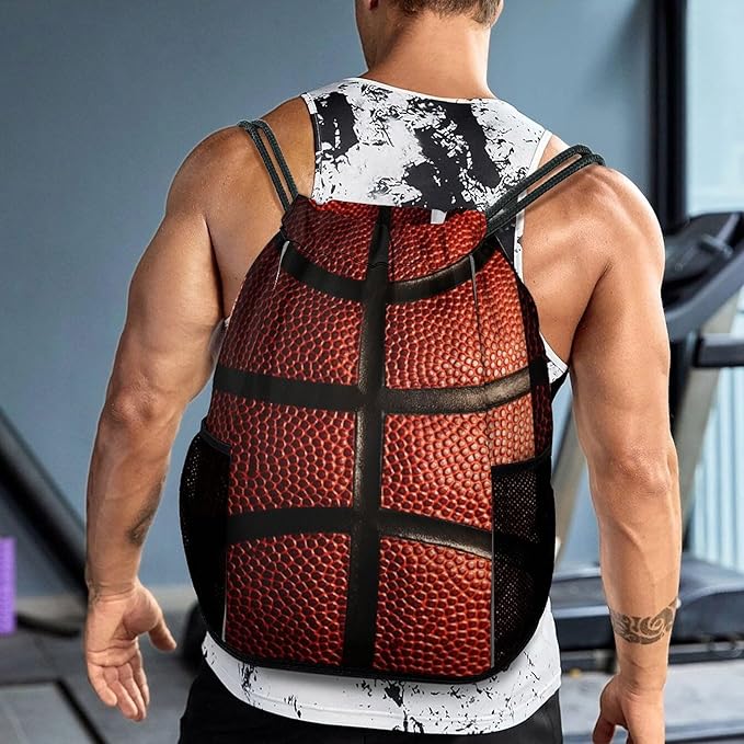 Basketball Drawstring Backpack Gym Bag With Shoe Compartment String Bag Sport Beach Swimming Sackpack For Women Men