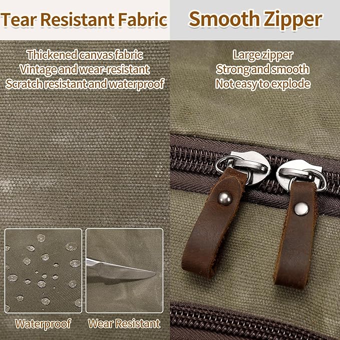 Nerlion Green Large Weekender Overnight Duffel Bag with Shoe Compartment and Leather Accents