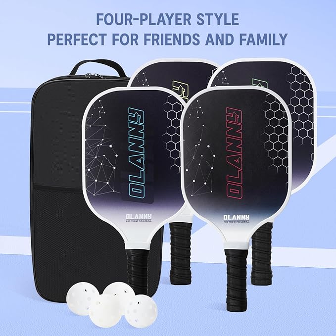 Graphite Pickleball Paddles Set- Premium Rackets Fiber Face & Polymer Honeycomb Core Pickleball Set Includes Pickleball Paddles + Pickleball Balls+ Replacement Soft Grip + 1 Bag