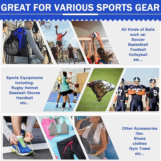 KAEGREEL Drawstring Soccer Bag Basketball Backpack for Kids Teens, Foldable Sports Bags Detachable Ball Mesh Bag for Gym Yoga Football Baseball