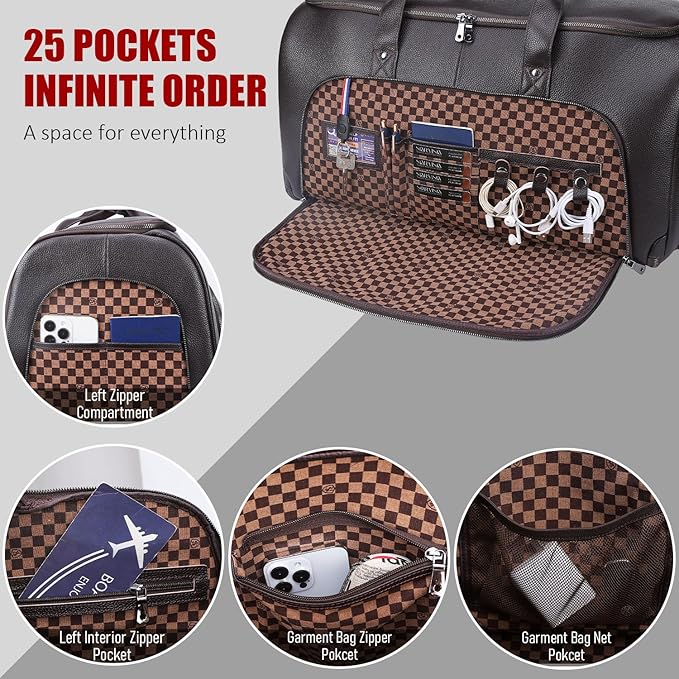 STAR VISTA Voyager-03 Luxury Convertible Garment Duffel Bag, Full Grain Pebbled Leather, Premium Canvas Lining, 22x12x12 Inch Carry-On, with Backpack Mode, Shoe Compartment