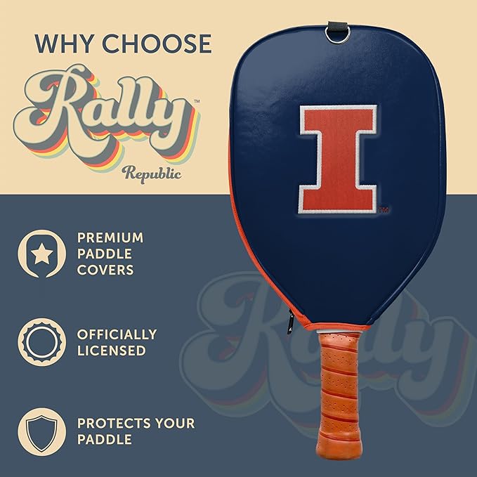 Officially Licensed Collegiate Pickleball Paddle Cover - Lightweight PU Leather Material - Durable Foam Interior Protection with Zippered Closure - Fits Most Paddles on the Market