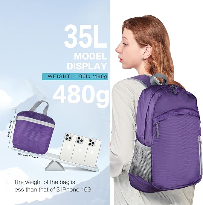35L Waterproof Backpack Beach Foldable Lightweight Dry Wet Split Hiking Backpack Men Women Purple