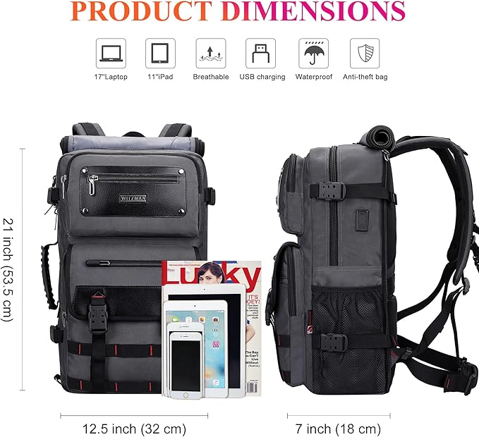 WITZMAN Carry On Travel Backpack for Men Duffle Bags Fit 17 Inch Laptop Airline Approved Laptop Backpack(B685 Silvery Grey)