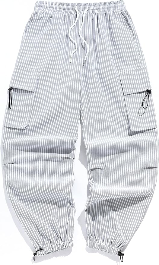 ZAFUL Men's Parachute Pants Casual Baggy Cargo Drawstring Trouser