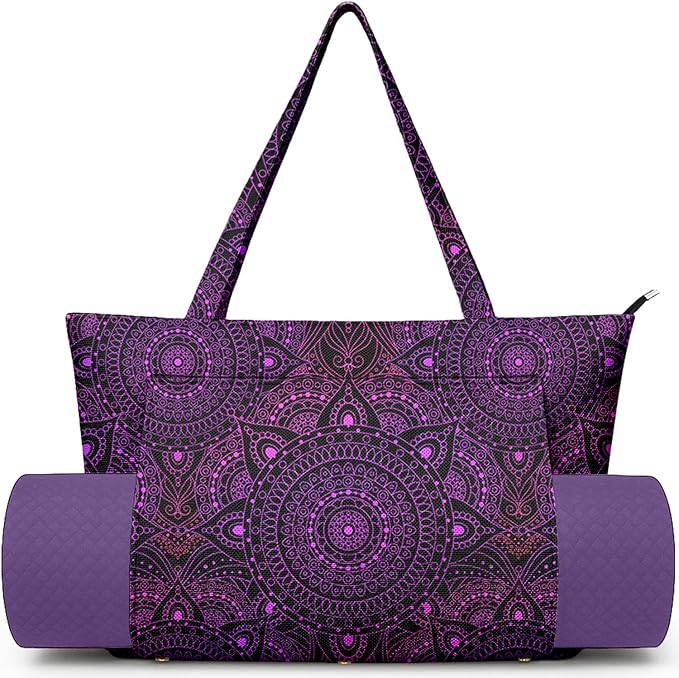 Adalore Women's Yoga Bag with Yoga Mat Carrier - Large Mat Pocket Fitness Tote for Pilates, Gym, Travel, Office & Beach