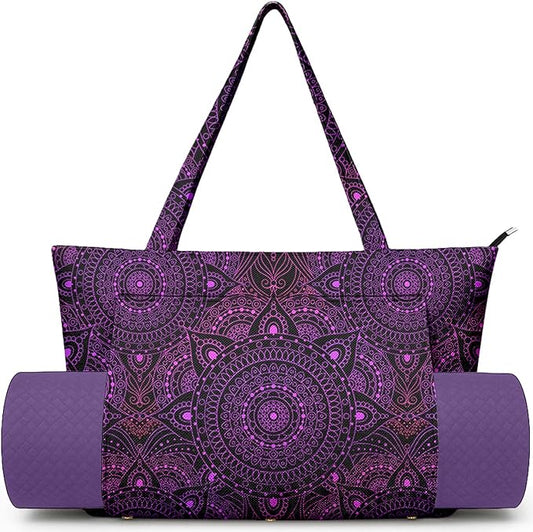 Adalore Women's Yoga Bag with Yoga Mat Carrier - Large Mat Pocket Fitness Tote for Pilates, Gym, Travel, Office & Beach