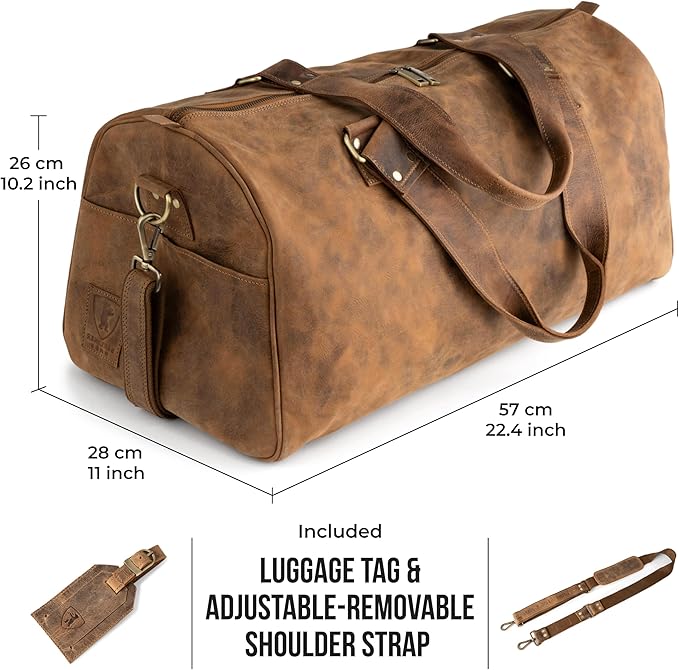 Berliner Bags Vintage Genuine Leather Duffle Bag Oslo for Travel or the Gym, Weekender, Travel Bag with Shoe Compartment, Overnight Bag for Men and Women - Brown