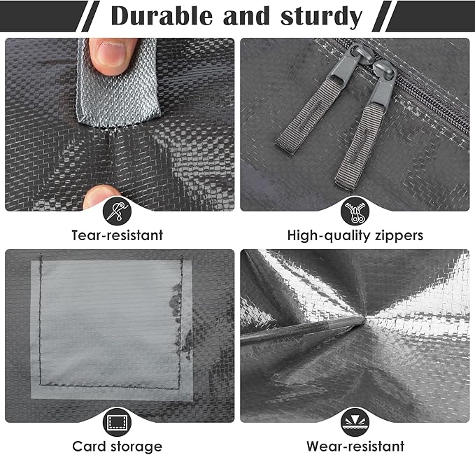 12 Pack Extra Heavy Duty Large Moving Bags with Reinforced Zipper & Wide Handles, Waterproof Storage Bins for Clothes, College Dorm, Travel, and Home Organization, Gray