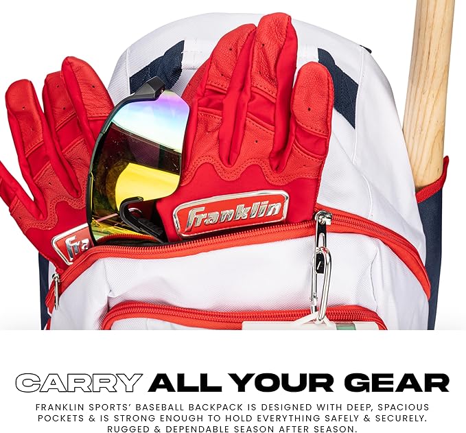 Franklin Sports MLB Gameday Baseball + Softball Backpack – Adult +Youth Equipment + Bat Bag – Stores Batting Gloves, Helmet, Cleats + More - Waterproof Premium Batpack