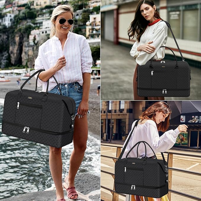 Weekender Bag for Women, Travel Duffel Bag Carry On Overnight Bag with Shoe Compartment Large Nylon Travel Weekend Tote Bag