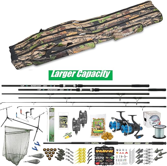 3 Layers Fishing Pole Bag,Portable 3 Layers Oxford Folding Rod Carry Case,Fishing Reel Tackle Storage Bag Case