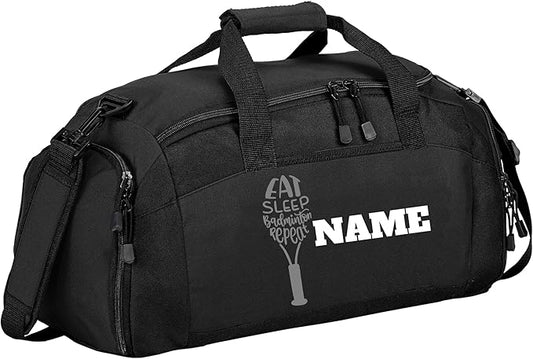 Personalized Sports Duffle Bag with Shoe Compartment (Badminton, Black)