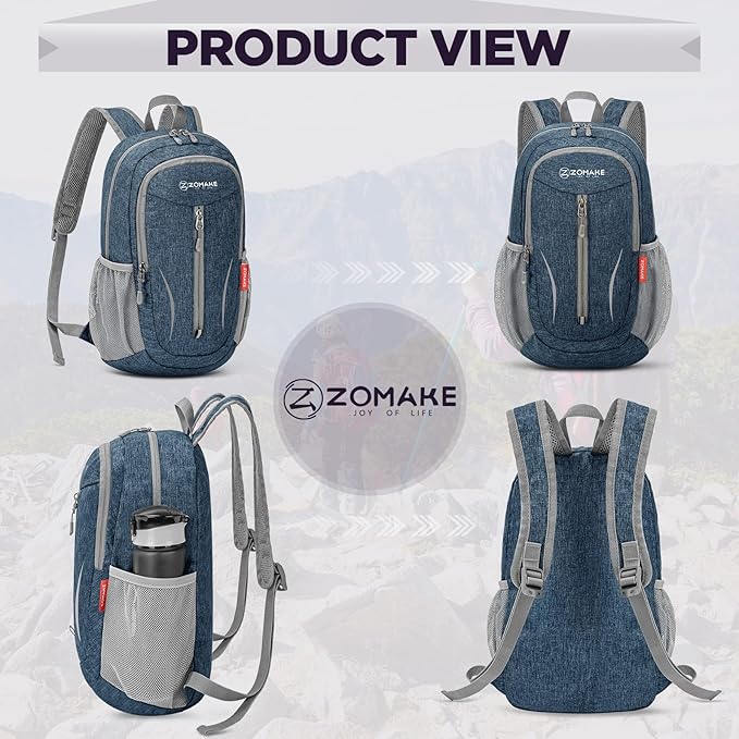 ZOMAKE Ultra Lightweight Packable Backpack 10L,Small Foldable Backpacks Hiking Water Resistant Collapsible Daypack for Women Men(Navy Blue-C1)
