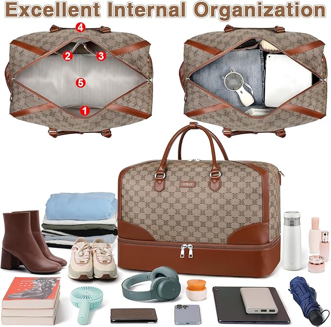 Weekender Bag for Women, Travel Duffel Bag Carry On Overnight Bag with Shoe Compartment Large Nylon Travel Weekend Tote Bag