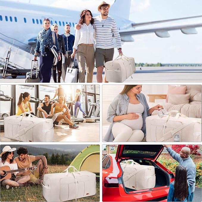 100L Travel Duffle Bag for Men and Women, Urtala 32” Large Duffle Bag for Traveling with Shoe Compartment, Foldable Duffel Bag Water & Tear Resistant (Beige)