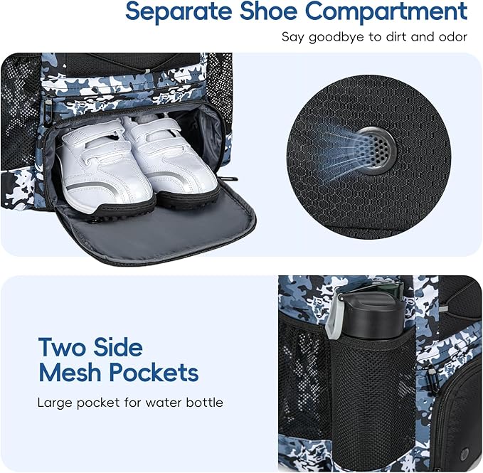 Baseball Bag for Youth and Adult, Softball Backpack 40L Large Capacity, Bat Backpack with Shoes Compartment and Hidden Helmet Holder