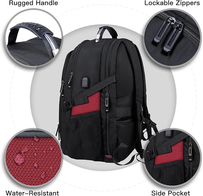 ANTERK Extra Large Backpack, Travel Laptop Backpack, Sturdy TSA Water Resistant 17.3 Inch Carry on Backpacks with USB Port, Anti Theft Business Computer Backpacks Gifts for Men Women, Red