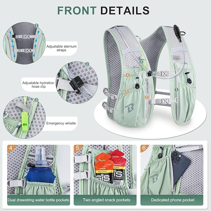 BECOJADDE Running Vest Hydration Backpack for Men Women, 5L Lightweight Running Backpack Hydration Pack for Marathon, Trail, Cycling, Hiking, Jogging