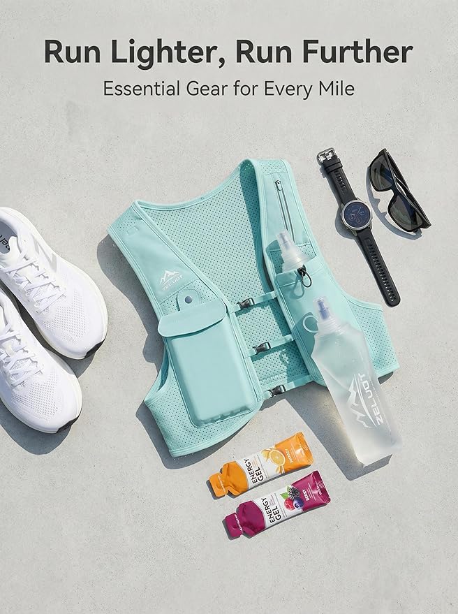 Zelvot Running Vest for Women Men, USA Original Patent, Adjustable Chest Straps Running Hydration Vest with 500ml Soft Flask, Lightweight Reflective Hydration Backpack for Marathon