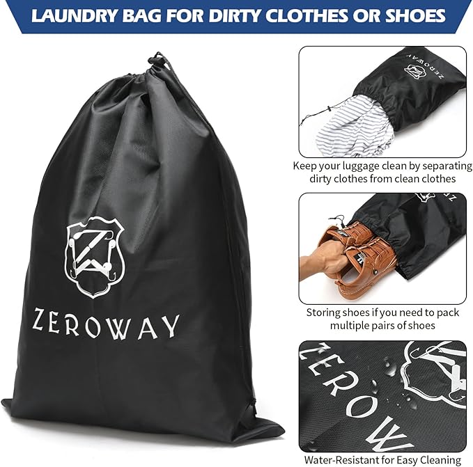 Zeroway PU Leather Travel Duffel Bag with Laundry Bag, Weekender Overnight bag Luggage Carry-On Bag with Shoe Pouch for Men or Women Black