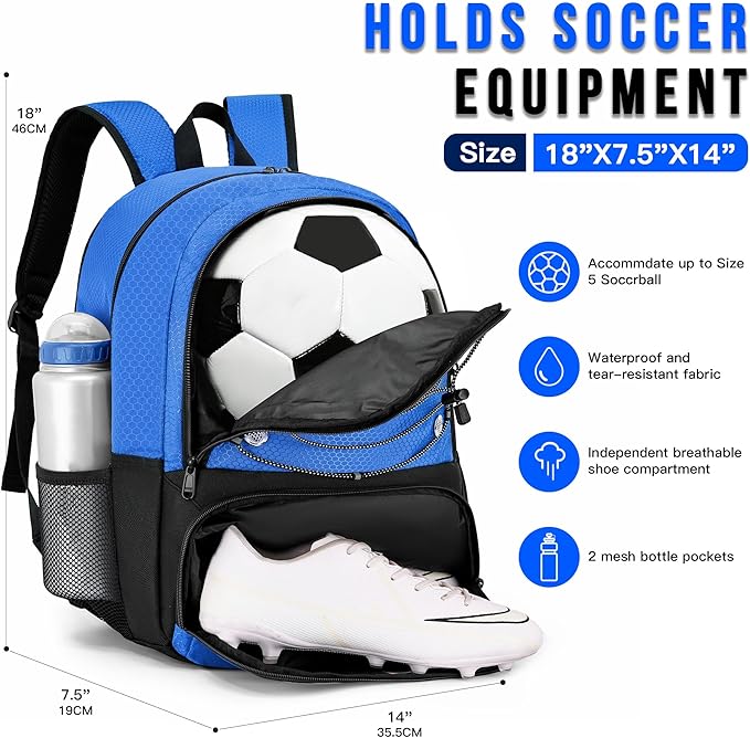 Youth Soccer Bag-Soccer Backpack&Backpack for Football Basketball,with Ball Compartment Separate Cleat Package