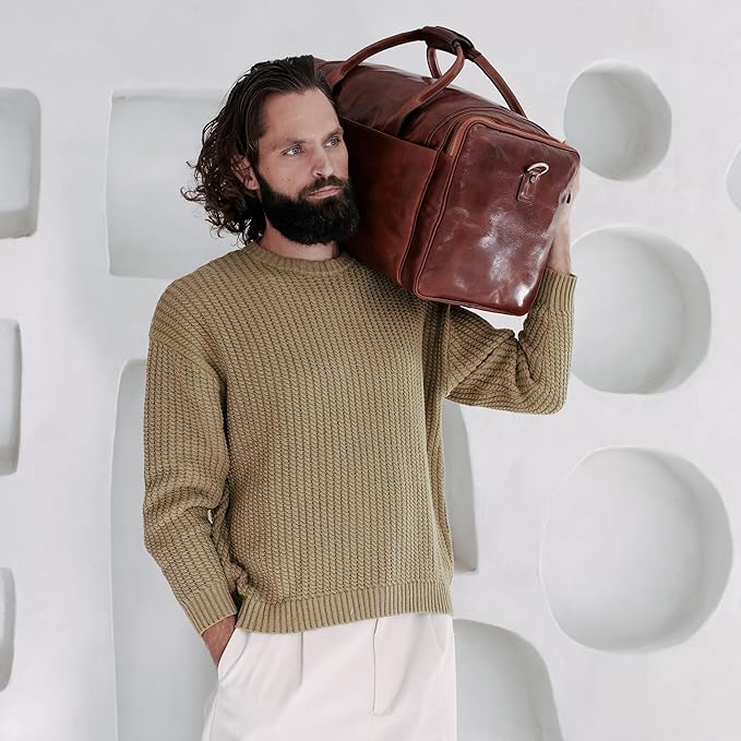 Leather Duffel Bag Weekend Bag Gym Large Travel Bag - Time Resistance